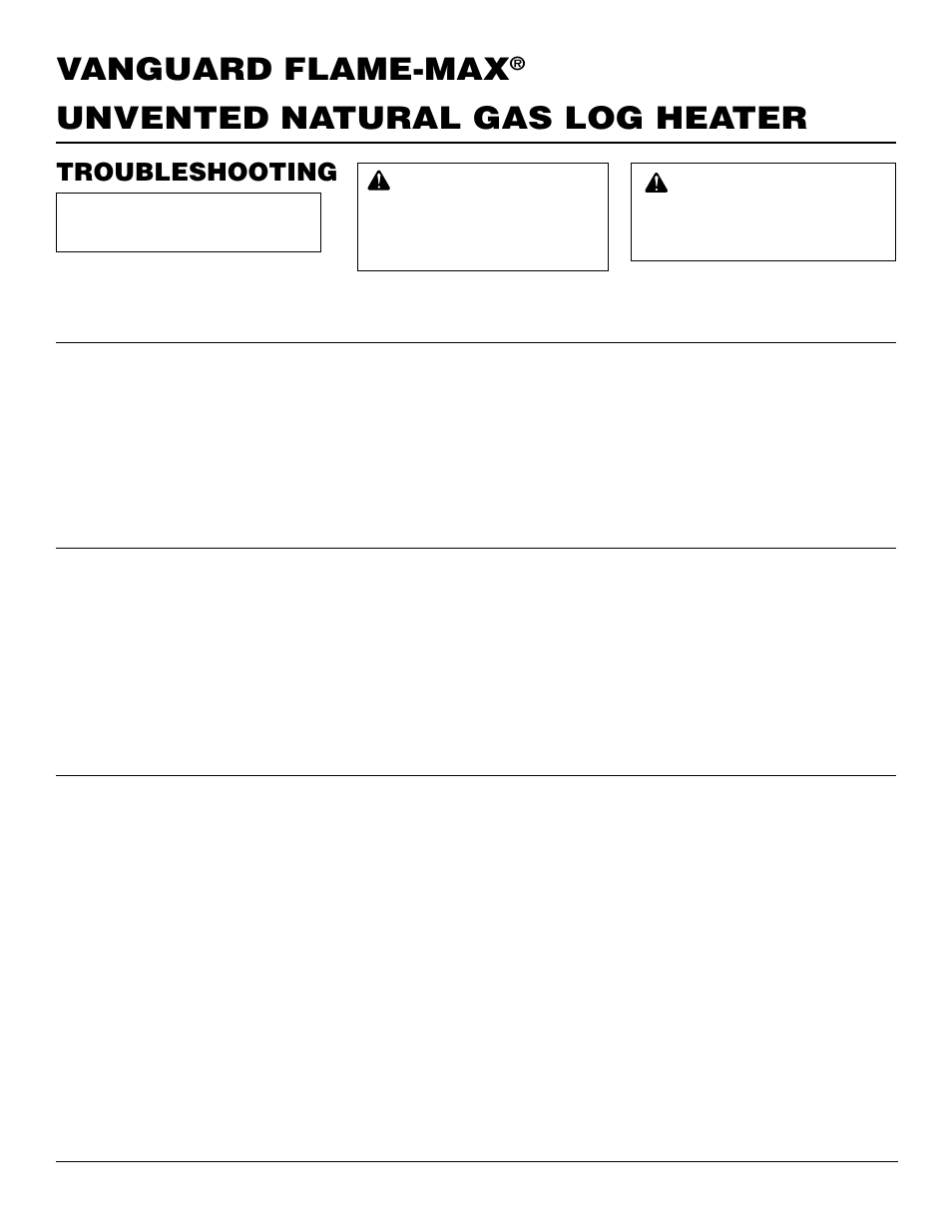 Unvented natural gas log heater vanguard flame-max, Troubleshooting | Vanguard Managed Solutions FLAME-MAX User Manual | Page 18 / 30