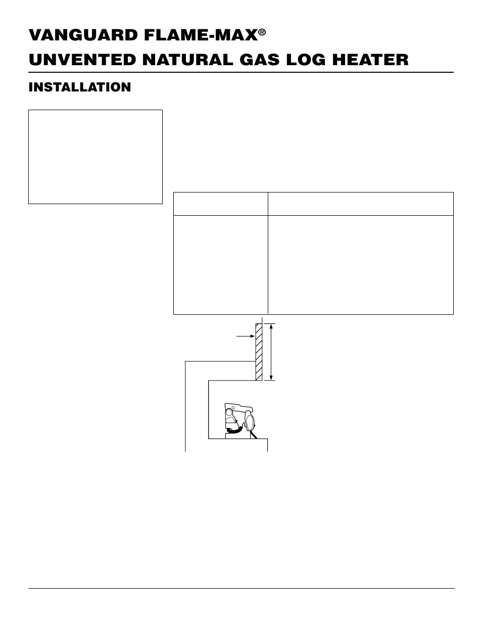 Unvented natural gas log heater vanguard flame-max, Installation | Vanguard Managed Solutions FLAME-MAX User Manual | Page 8 / 30