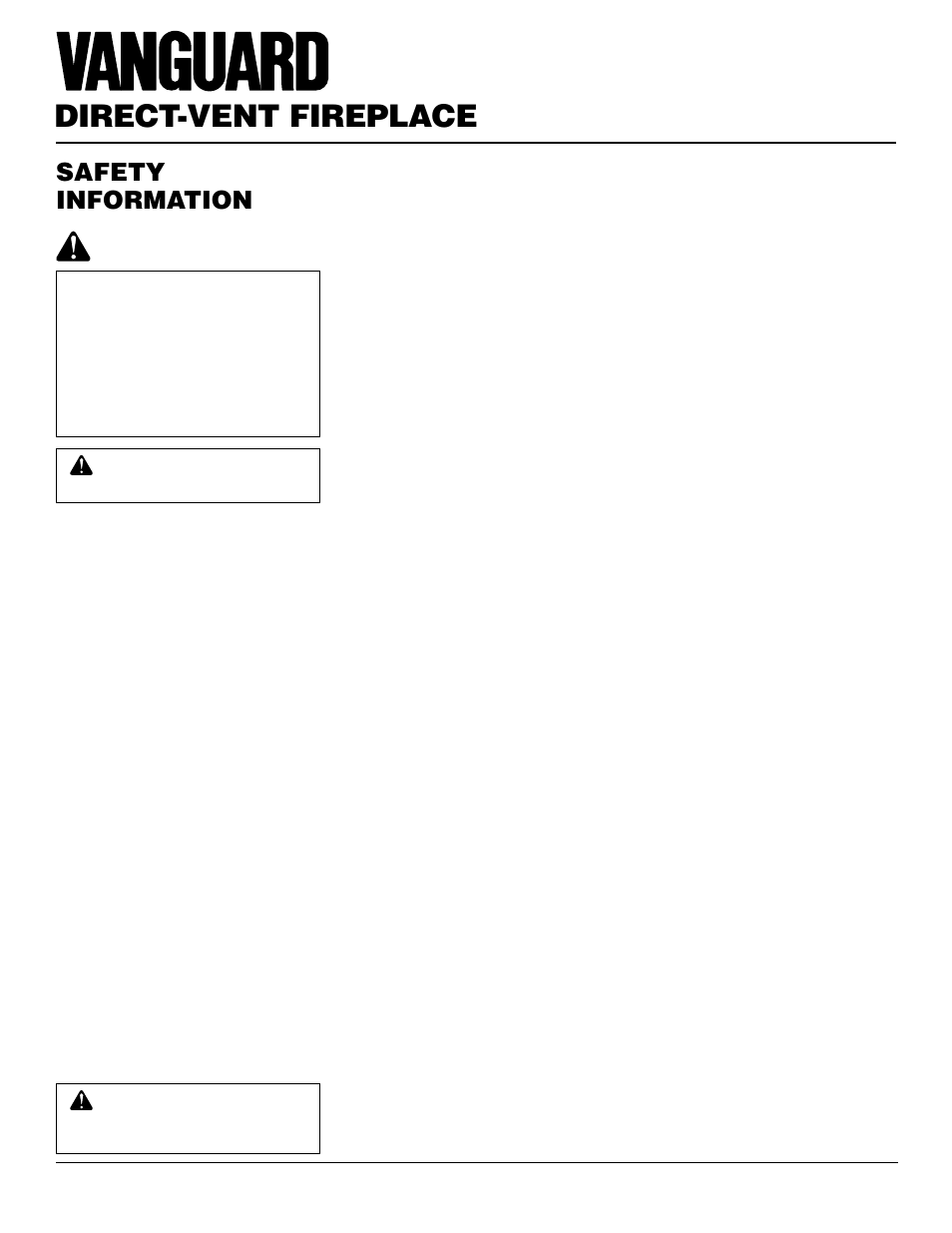Direct-vent fireplace, Safety information | Vanguard Managed Solutions MBDV37 User Manual | Page 2 / 40