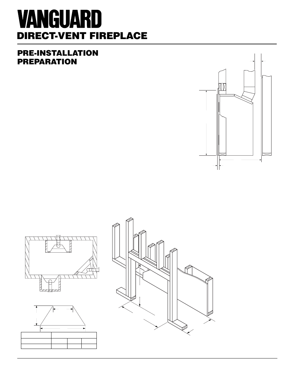Direct-vent fireplace, Pre-installation preparation, Location and space requirements | Clearances, Framing and finishing | Vanguard Managed Solutions MBDV37 User Manual | Page 4 / 40