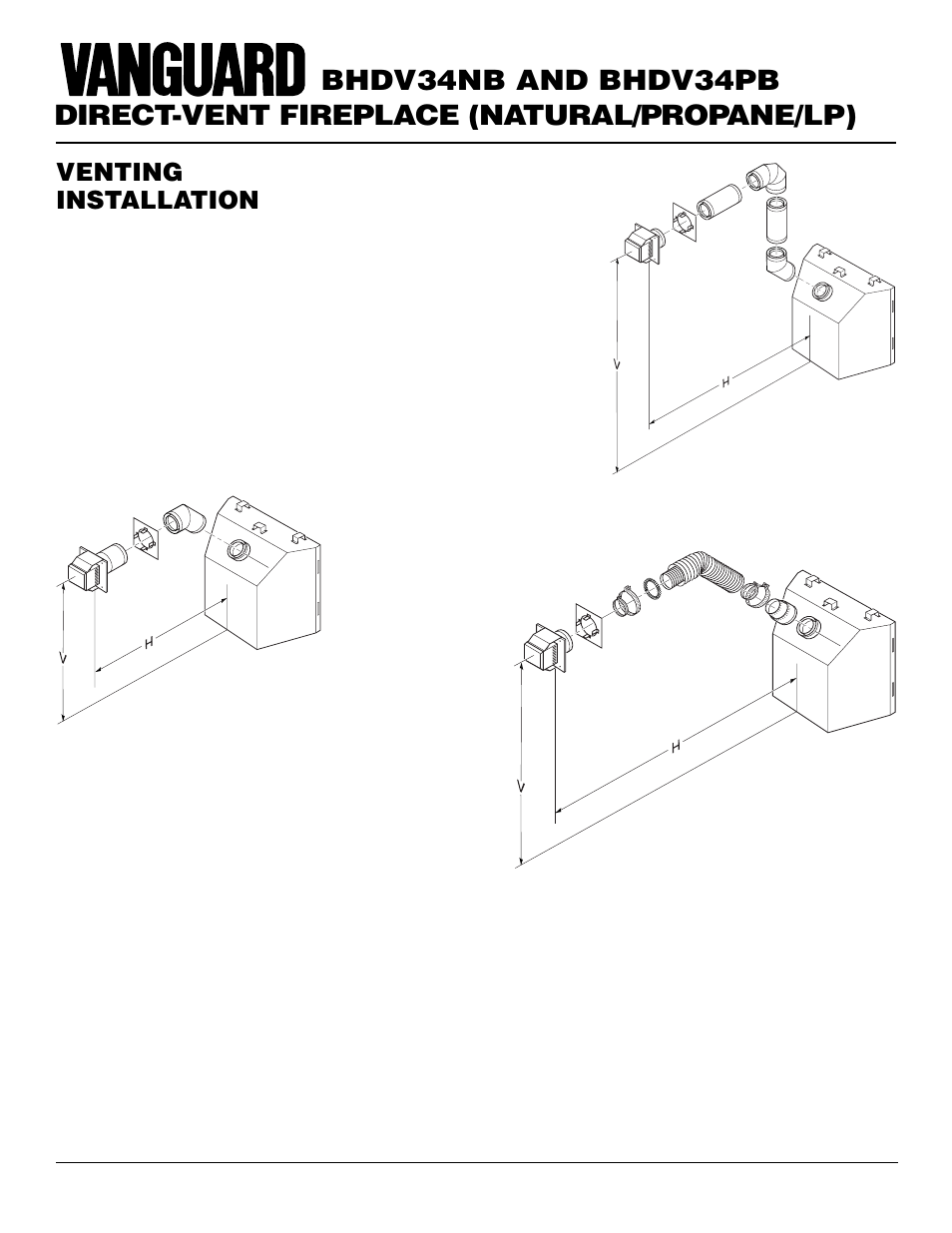 Direct-vent fireplace (natural/propane/lp), Bhdv34nb and bhdv34pb, Venting installation | Continued | Vanguard Managed Solutions BHDV34PB User Manual | Page 10 / 38