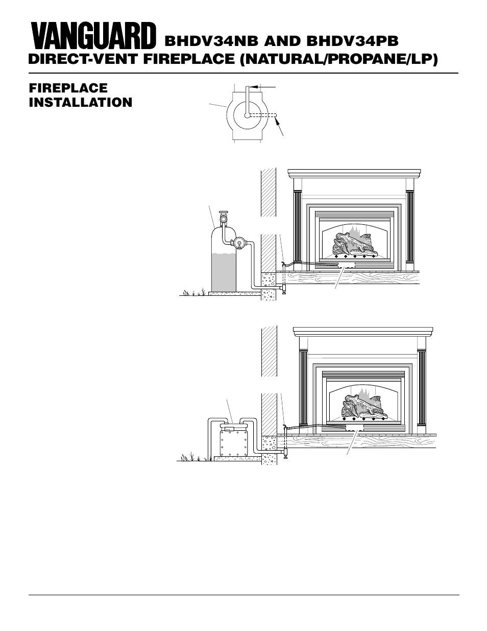 Direct-vent fireplace (natural/propane/lp), Bhdv34nb and bhdv34pb, Fireplace installation | Continued | Vanguard Managed Solutions BHDV34PB User Manual | Page 20 / 38