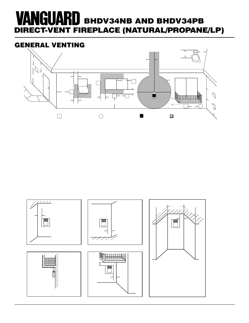 Direct-vent fireplace (natural/propane/lp), Bhdv34nb and bhdv34pb, General venting | Continued | Vanguard Managed Solutions BHDV34PB User Manual | Page 6 / 38