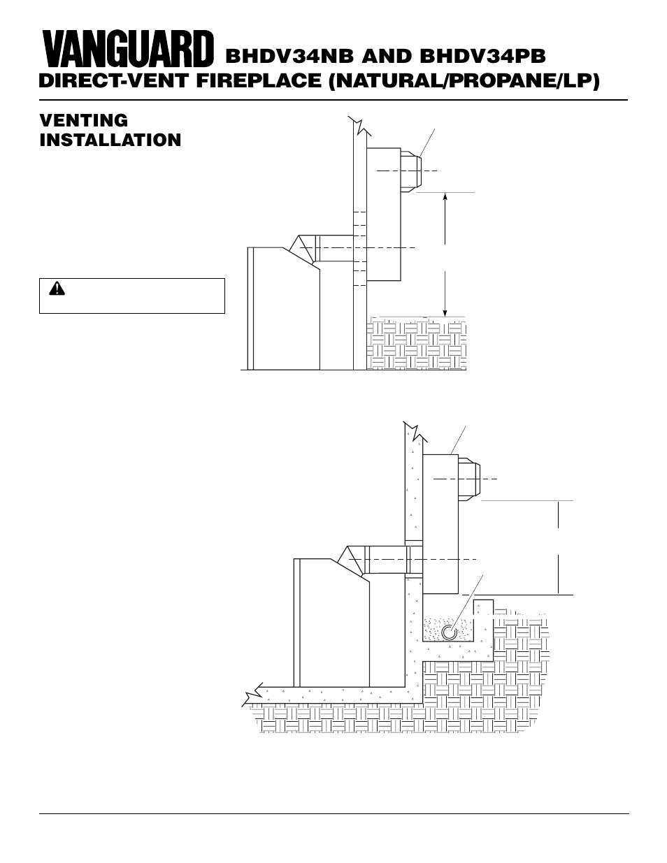 Direct-vent fireplace (natural/propane/lp), Bhdv34nb and bhdv34pb, Venting installation | Continued | Vanguard Managed Solutions BHDV34PB User Manual | Page 8 / 38