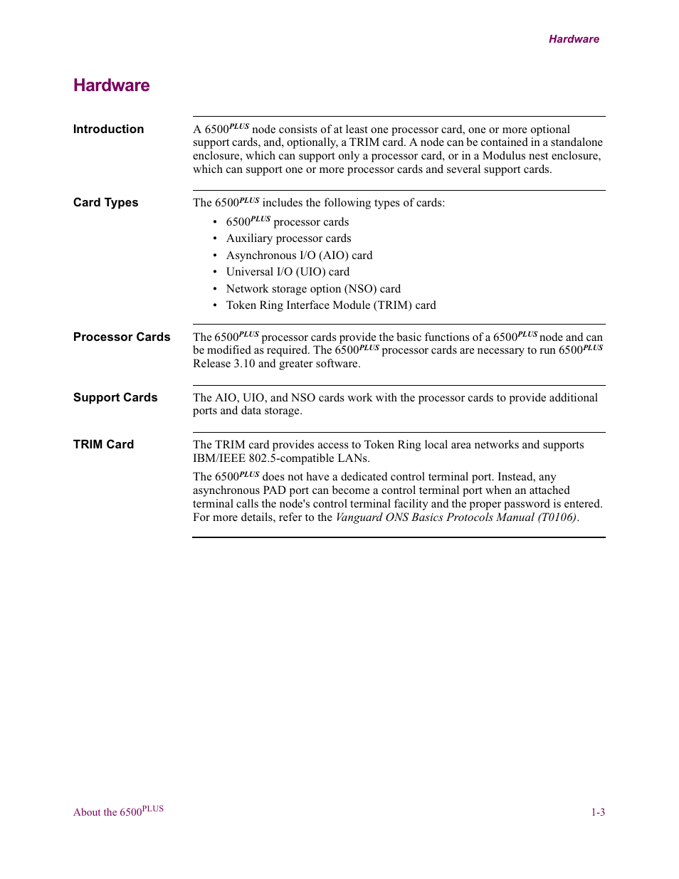 Hardware | Vanguard Managed Solutions Vanguard 6500 PLUS User Manual | Page 11 / 102