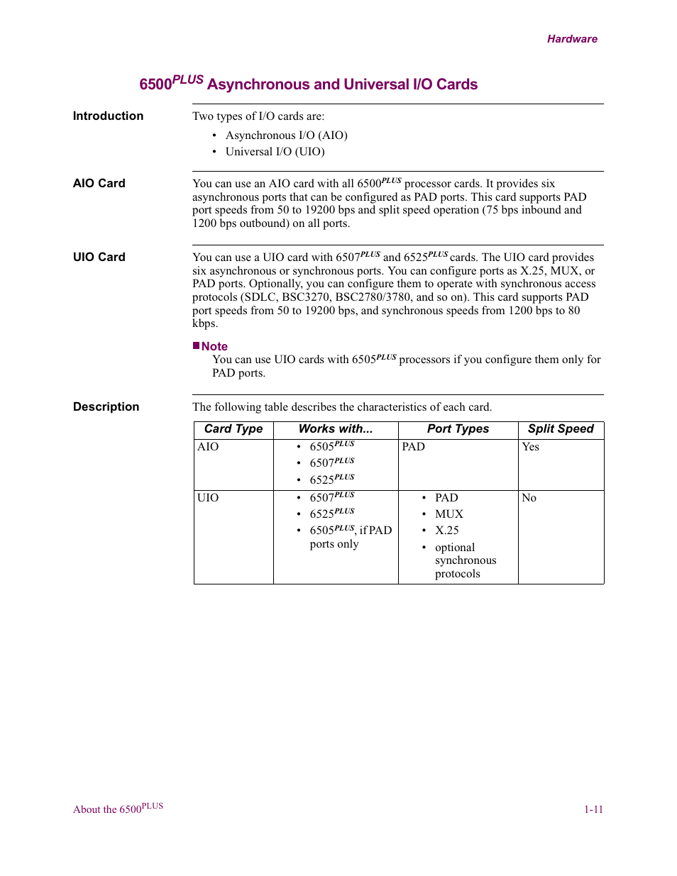 6500plus asynchronous and universal i/o cards, Asynchronous and universal i/o cards | Vanguard Managed Solutions Vanguard 6500 PLUS User Manual | Page 19 / 102