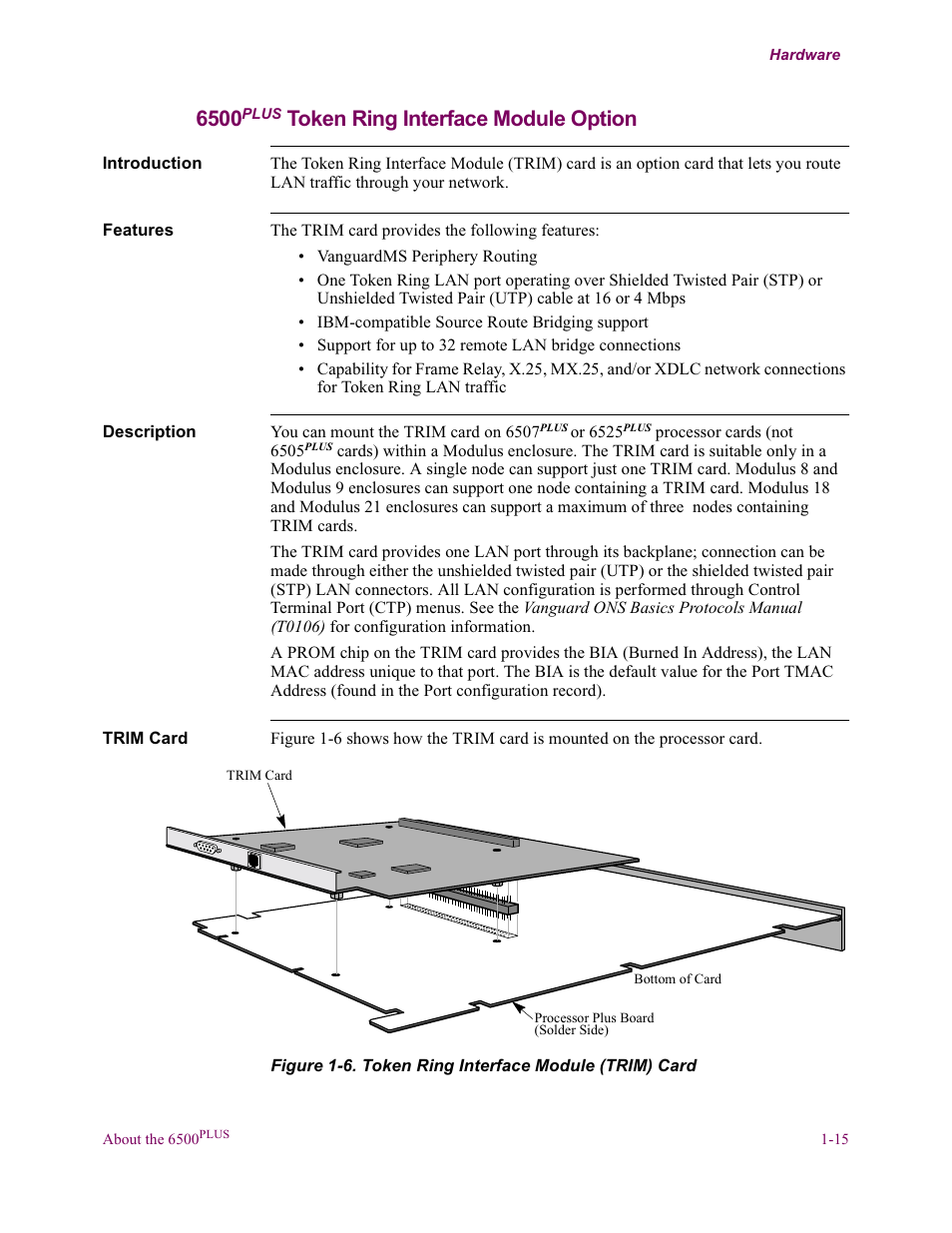 6500plus token ring interface module option, Token ring interface module option | Vanguard Managed Solutions Vanguard 6500 PLUS User Manual | Page 23 / 102