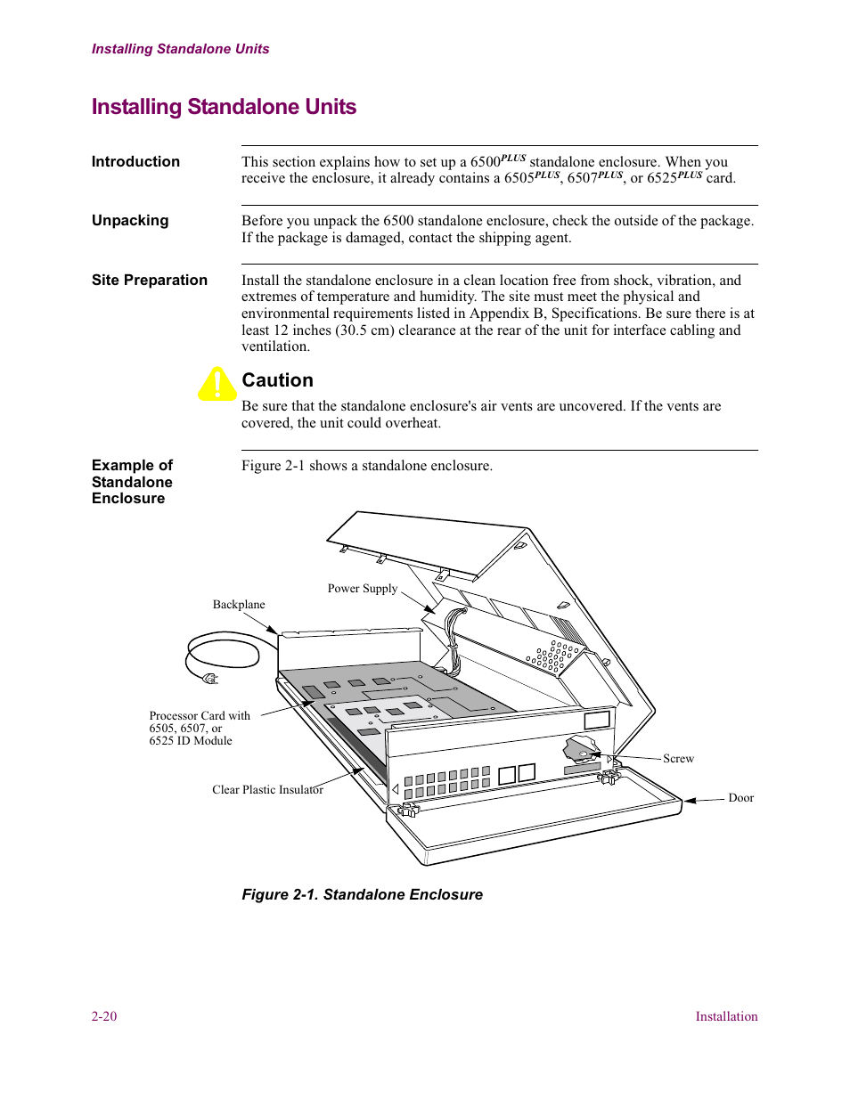 Installing standalone units, Caution | Vanguard Managed Solutions Vanguard 6500 PLUS User Manual | Page 28 / 102