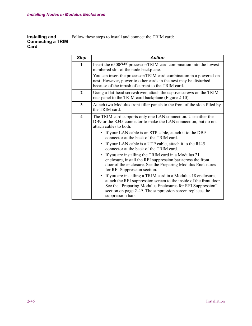 Installing and connecting a trim card | Vanguard Managed Solutions Vanguard 6500 PLUS User Manual | Page 54 / 102
