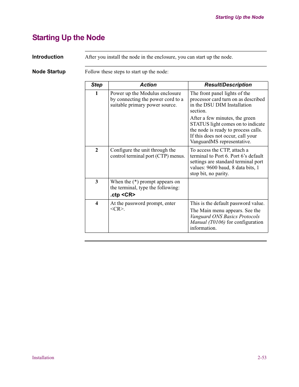 Starting up the node | Vanguard Managed Solutions Vanguard 6500 PLUS User Manual | Page 61 / 102