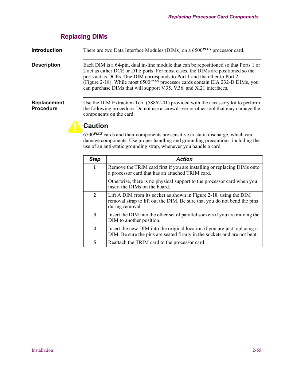 Replacing dims, Caution | Vanguard Managed Solutions Vanguard 6500 PLUS User Manual | Page 63 / 102