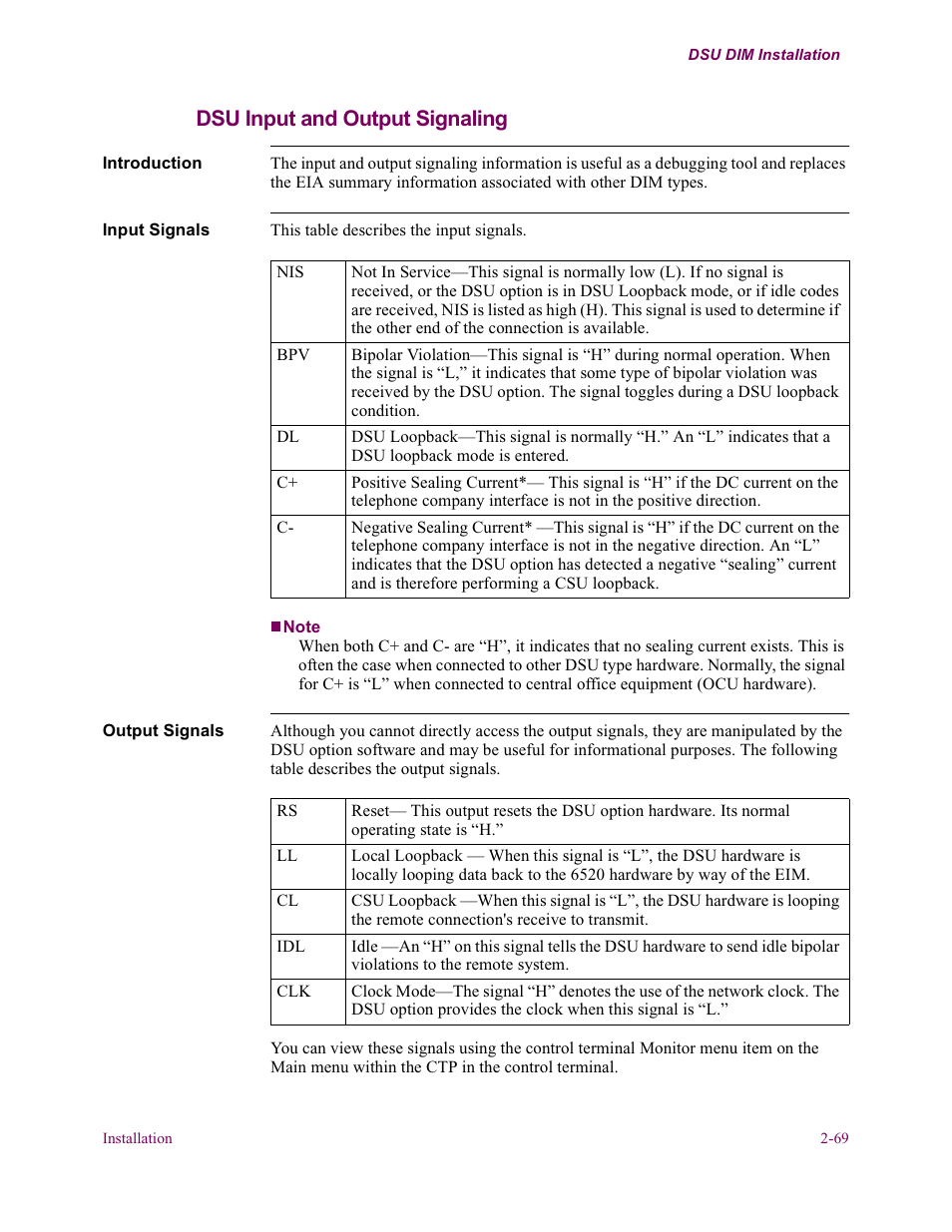 Dsu input and output signaling | Vanguard Managed Solutions Vanguard 6500 PLUS User Manual | Page 77 / 102