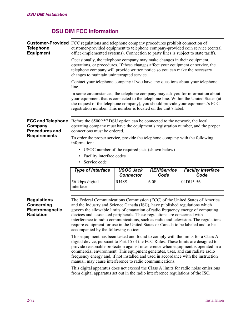 Dsu dim fcc information | Vanguard Managed Solutions Vanguard 6500 PLUS User Manual | Page 80 / 102