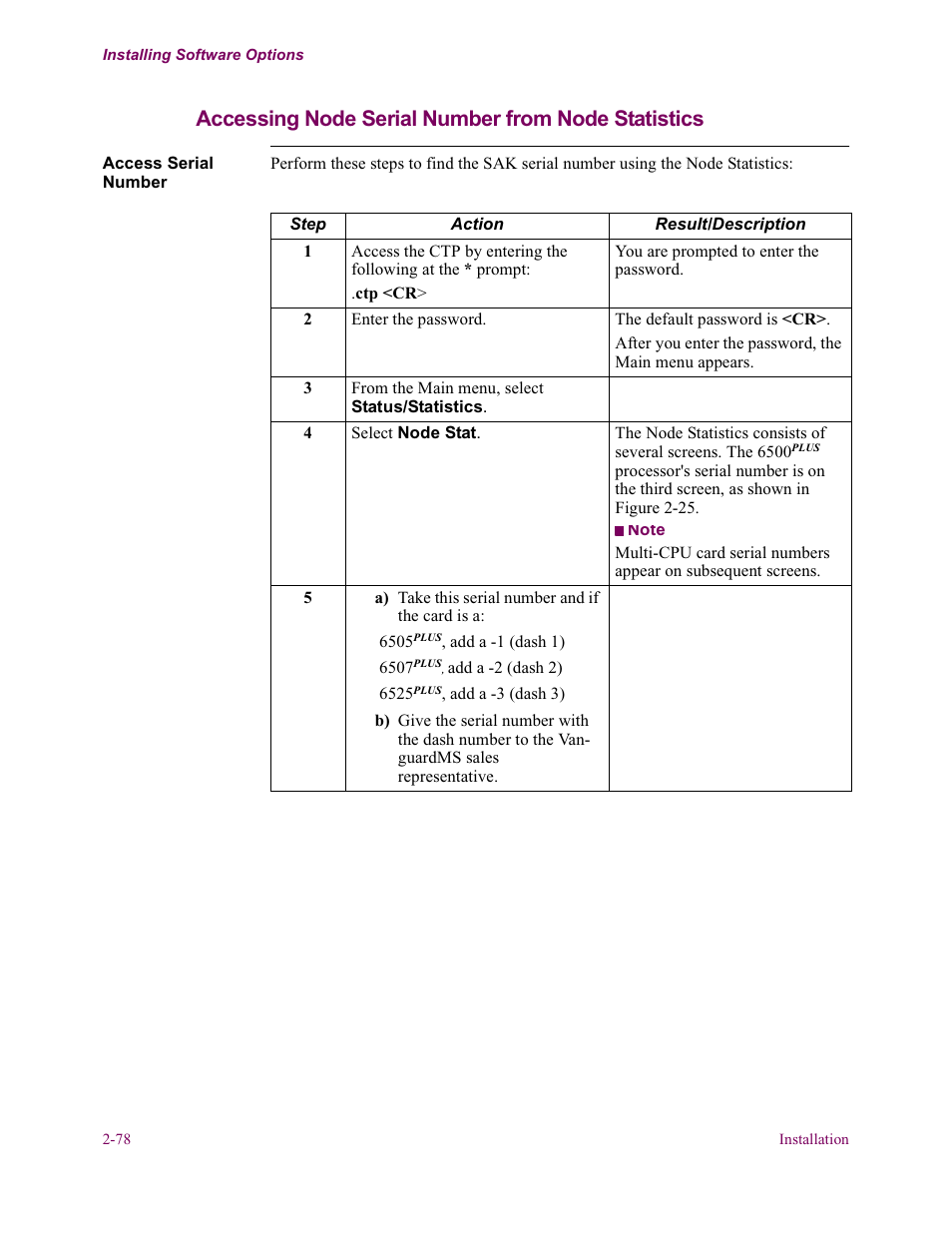 Accessing node serial number from node statistics | Vanguard Managed Solutions Vanguard 6500 PLUS User Manual | Page 86 / 102