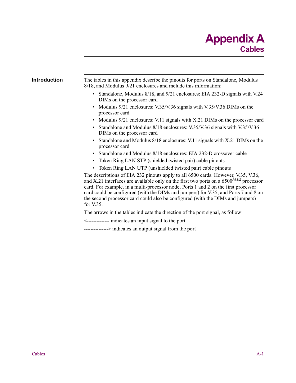 Appendix a cables, Appendix a. cables, Appendix a | Cables | Vanguard Managed Solutions Vanguard 6500 PLUS User Manual | Page 91 / 102