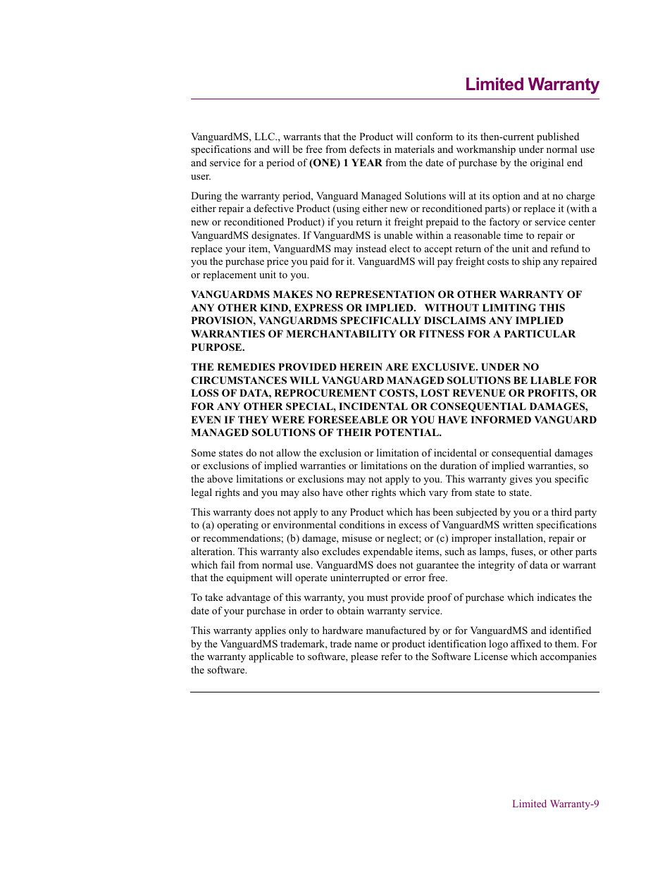 Limited warranty | Vanguard Managed Solutions Vanguard 342 User Manual | Page 109 / 115