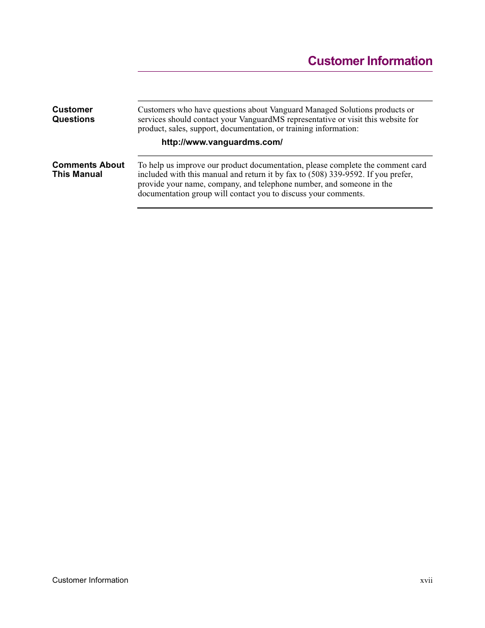 Customer information | Vanguard Managed Solutions Vanguard 342 User Manual | Page 17 / 115