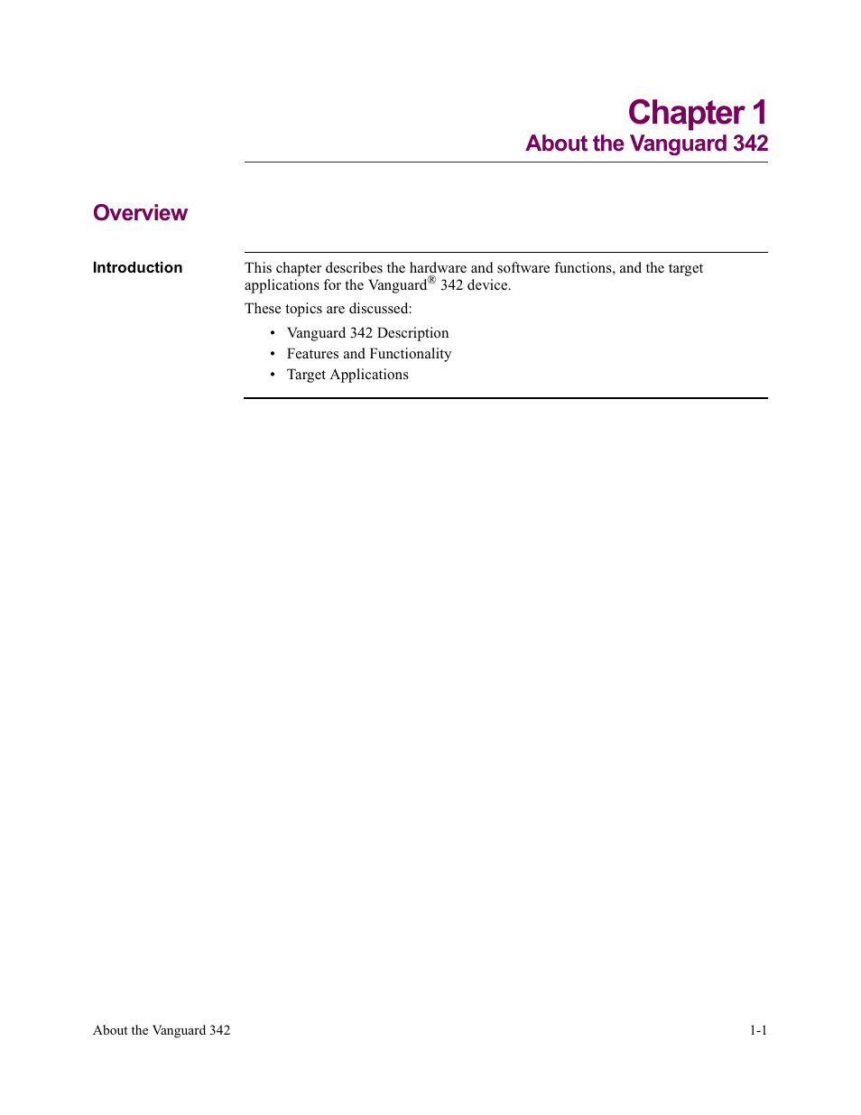 Chapter 1. about the vanguard 342, Chapter 1, About the vanguard 342 overview | Vanguard Managed Solutions Vanguard 342 User Manual | Page 21 / 115