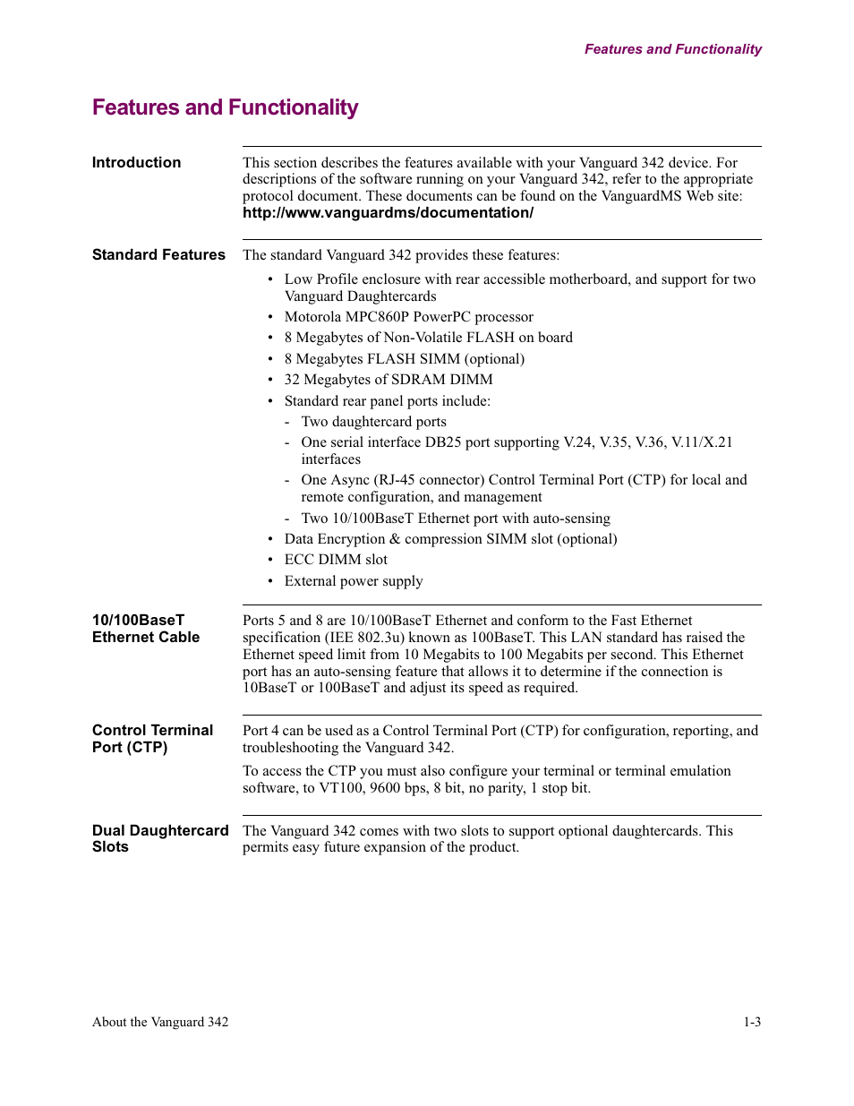 Features and functionality | Vanguard Managed Solutions Vanguard 342 User Manual | Page 23 / 115