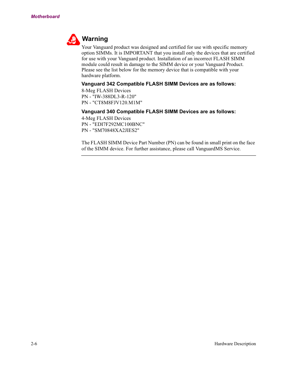 Warning | Vanguard Managed Solutions Vanguard 342 User Manual | Page 46 / 115