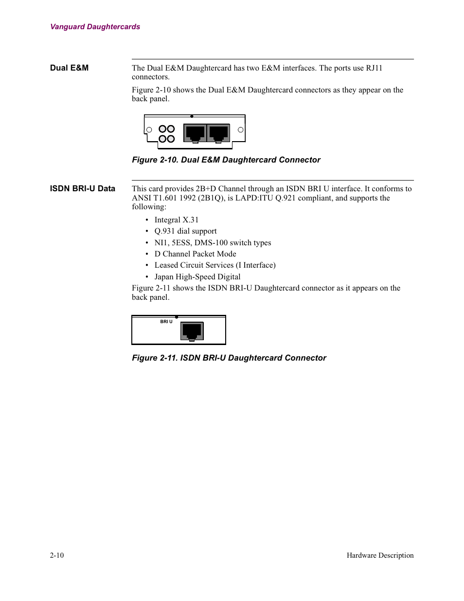 Dual e&m, Isdn bri-u data | Vanguard Managed Solutions Vanguard 342 User Manual | Page 50 / 115