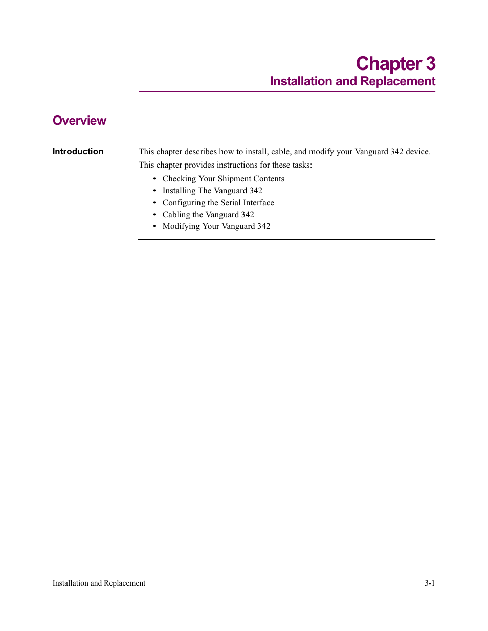 Chapter 3. installation and replacement, Chapter 3, Installation and replacement overview | Vanguard Managed Solutions Vanguard 342 User Manual | Page 55 / 115