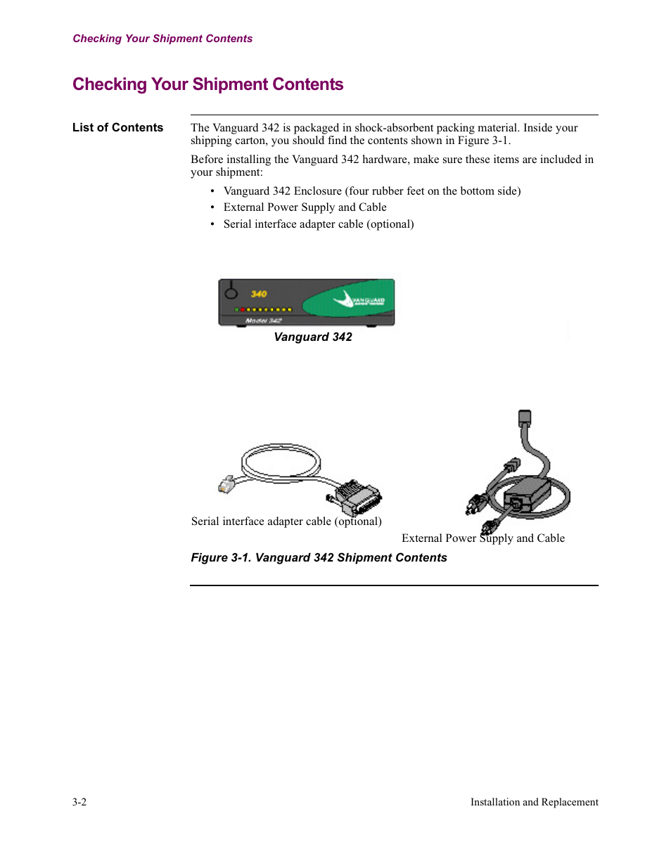 Checking your shipment contents | Vanguard Managed Solutions Vanguard 342 User Manual | Page 56 / 115