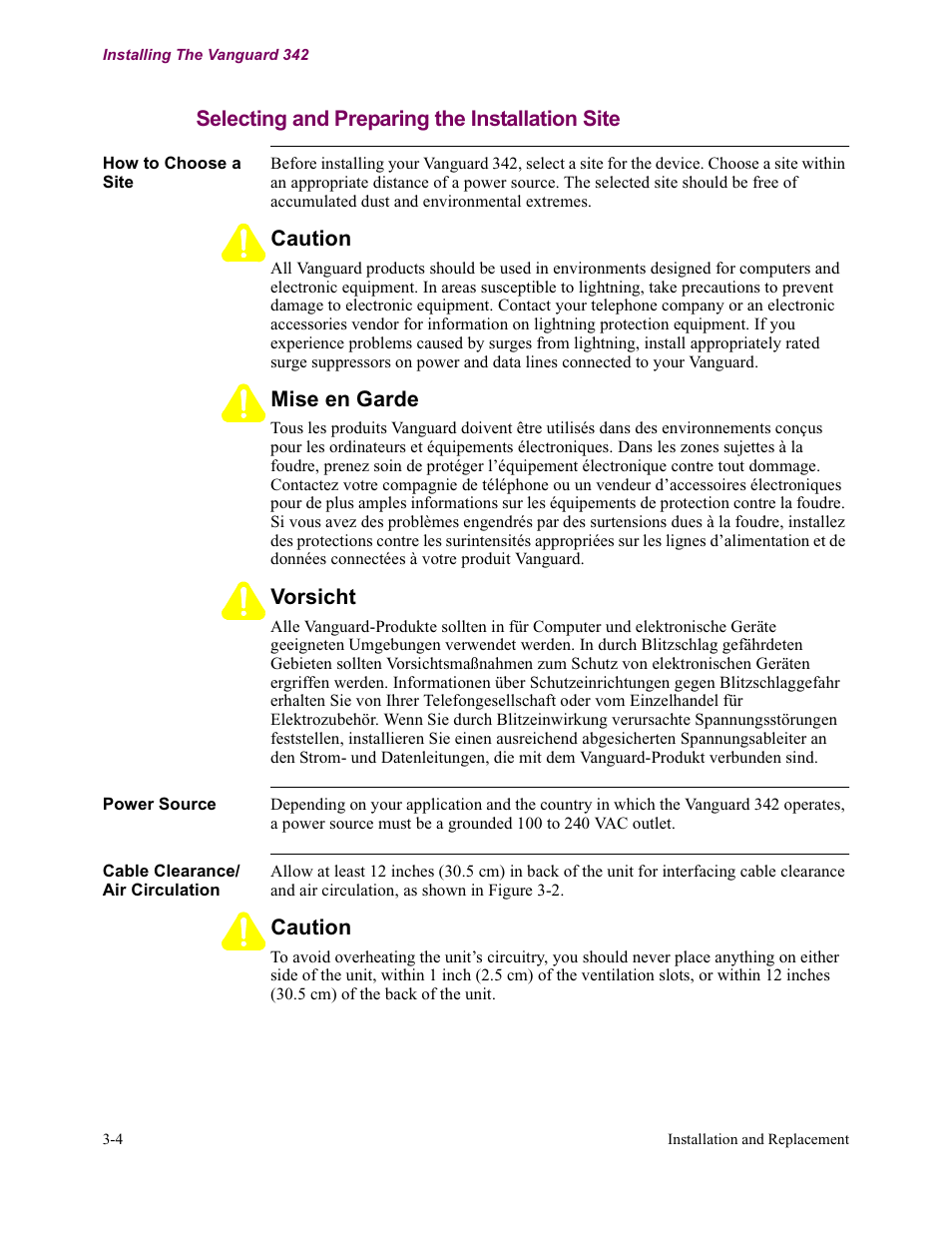 Selecting and preparing the installation site | Vanguard Managed Solutions Vanguard 342 User Manual | Page 58 / 115