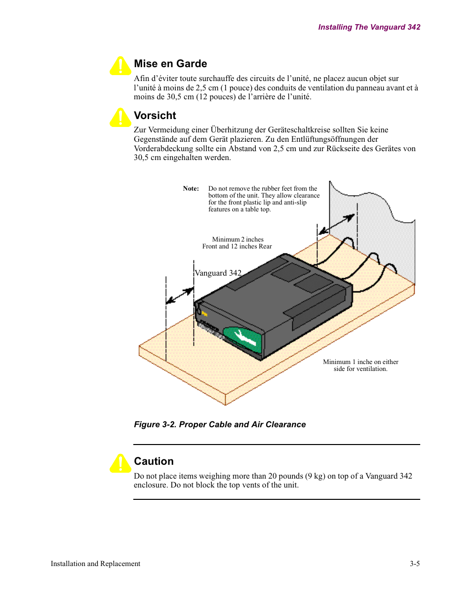 Mise en garde, Vorsicht, Caution | Vanguard Managed Solutions Vanguard 342 User Manual | Page 59 / 115