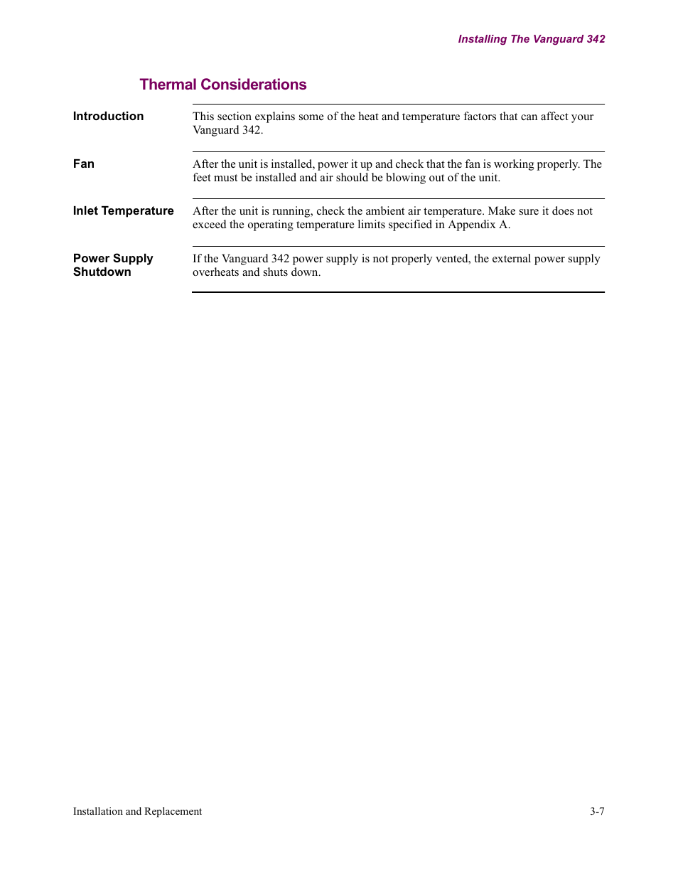 Thermal considerations | Vanguard Managed Solutions Vanguard 342 User Manual | Page 61 / 115