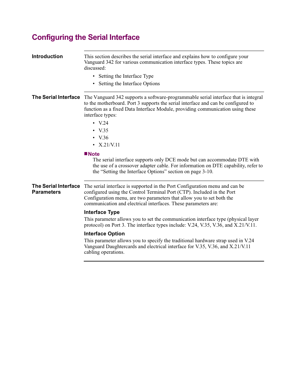 Configuring the serial interface | Vanguard Managed Solutions Vanguard 342 User Manual | Page 62 / 115