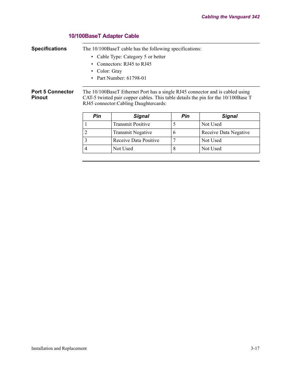 10/100baset adapter cable | Vanguard Managed Solutions Vanguard 342 User Manual | Page 71 / 115