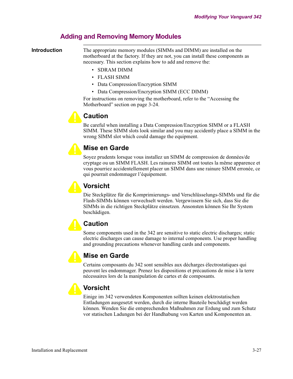 Adding and removing memory modules | Vanguard Managed Solutions Vanguard 342 User Manual | Page 81 / 115