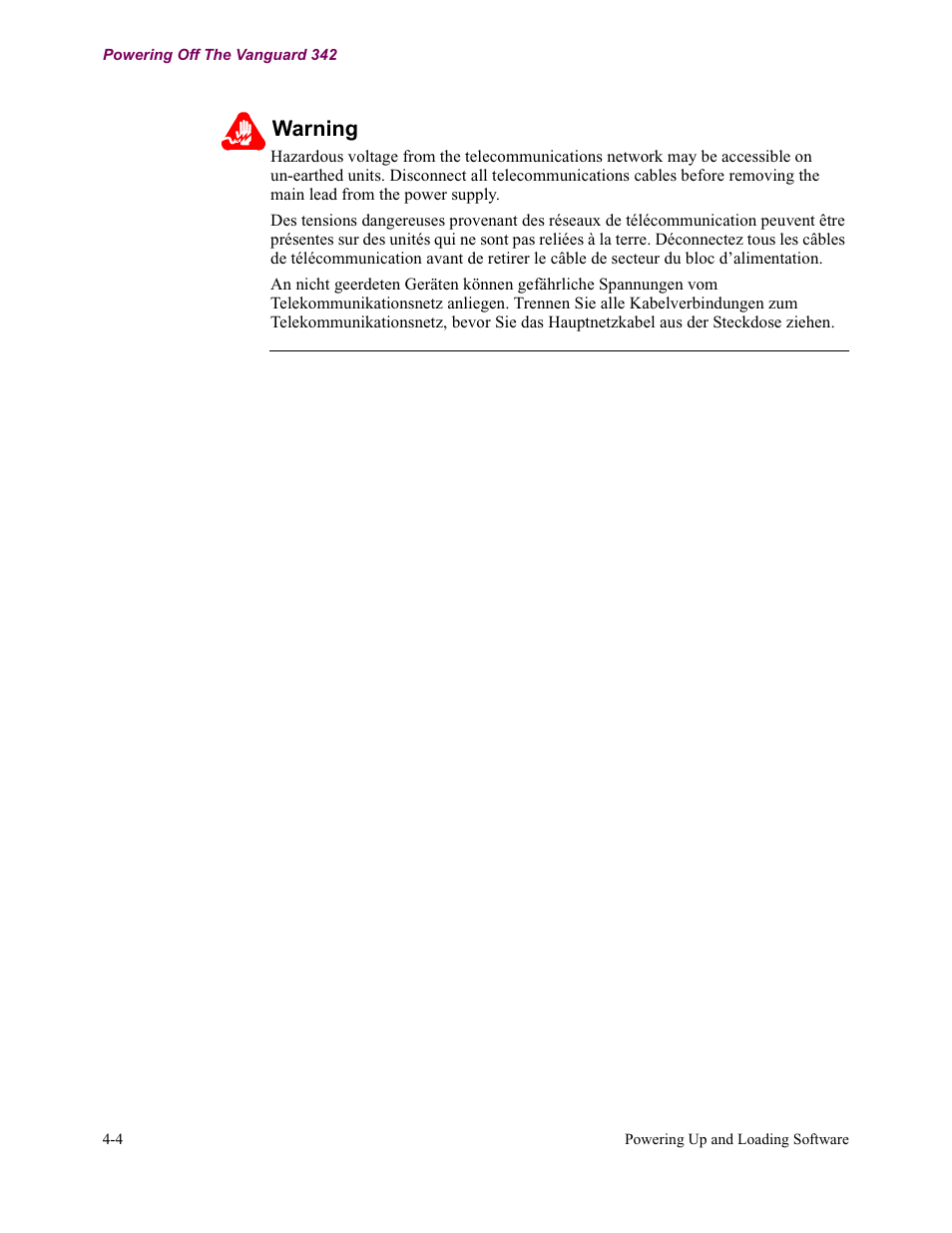 Warning | Vanguard Managed Solutions Vanguard 342 User Manual | Page 92 / 115