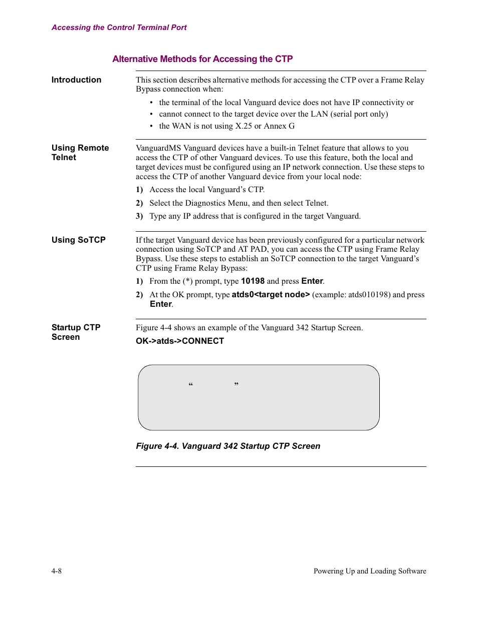 Alternative methods for accessing the ctp | Vanguard Managed Solutions Vanguard 342 User Manual | Page 96 / 115