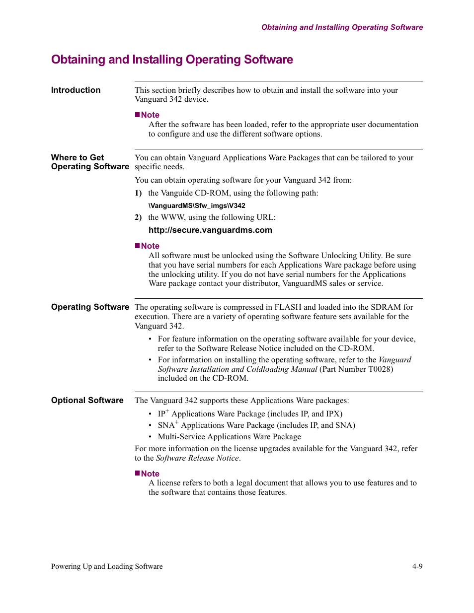 Obtaining and installing operating software | Vanguard Managed Solutions Vanguard 342 User Manual | Page 97 / 115