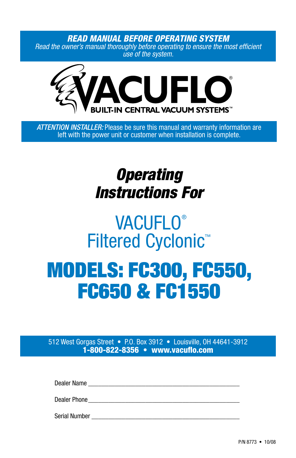 Vacuflo FC1550 User Manual | 12 pages