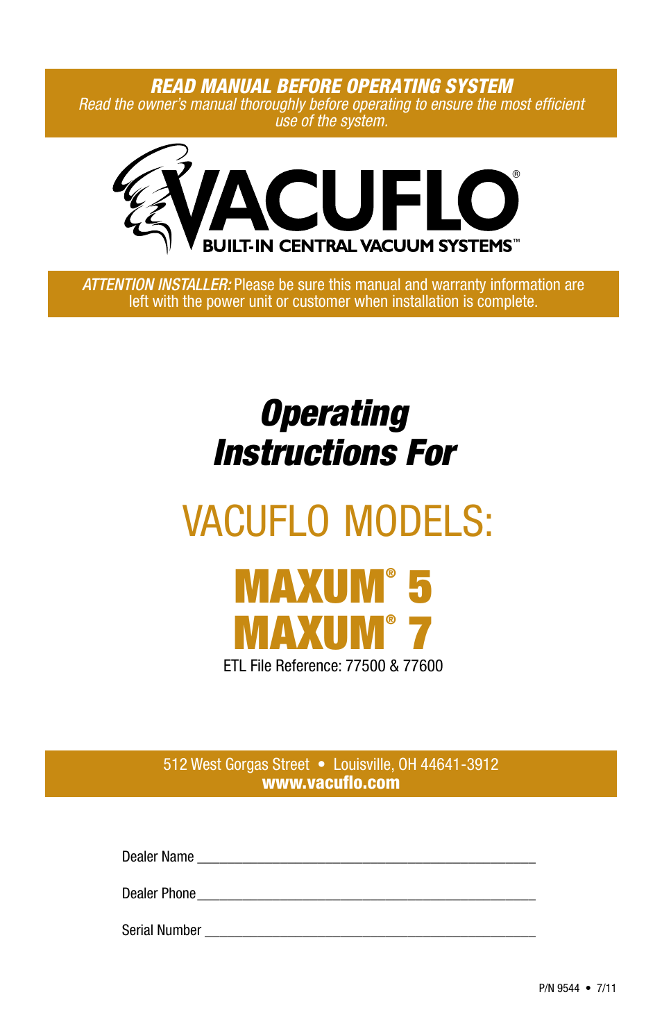 Vacuflo MAXUM 5 User Manual | 12 pages