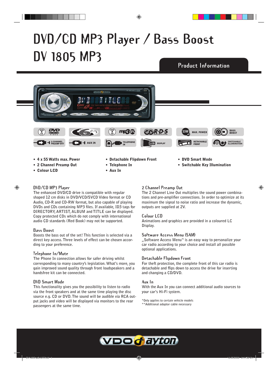 VDO Dayton DV 1805 MP3 User Manual | 2 pages