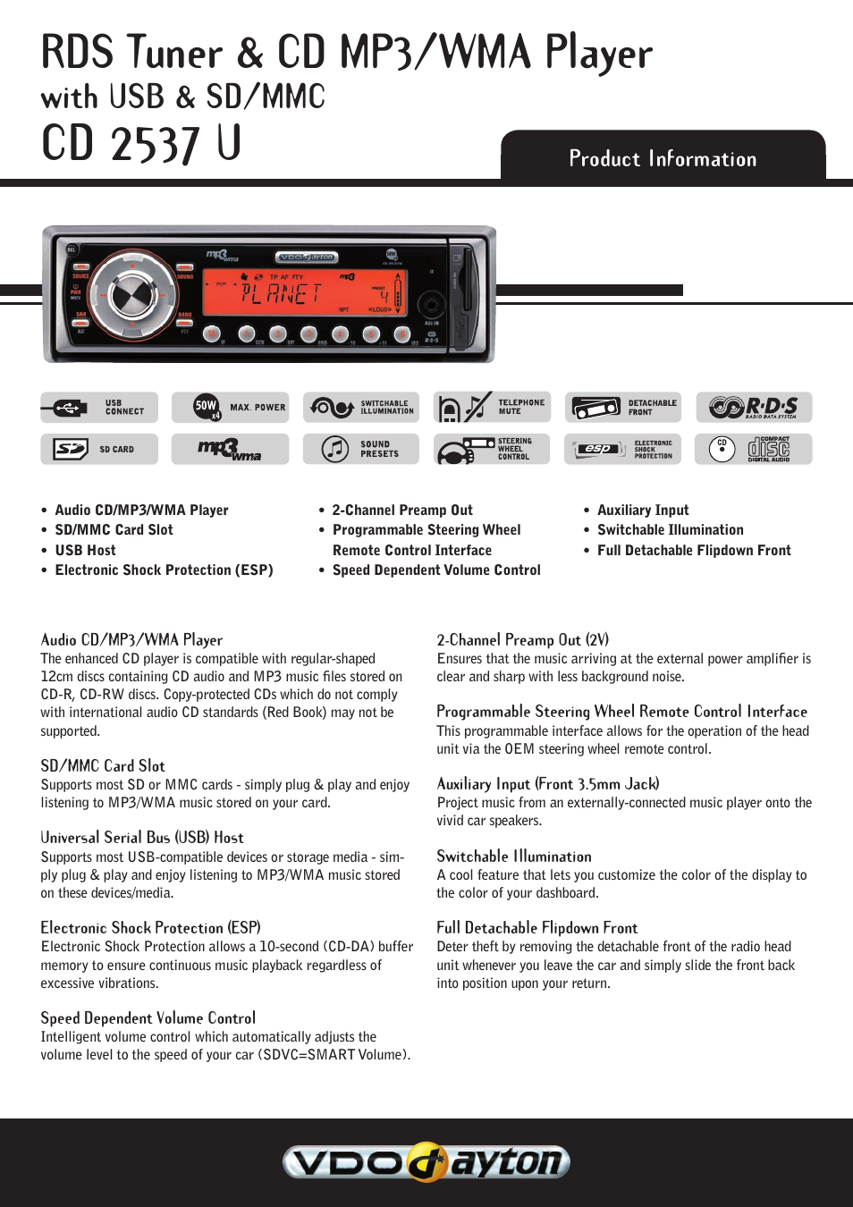 VDO Dayton CD 2537 U User Manual | 2 pages