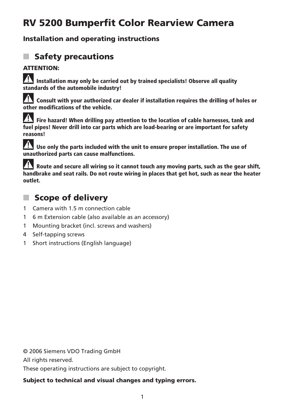 VDO Dayton RV 5200 User Manual | 4 pages