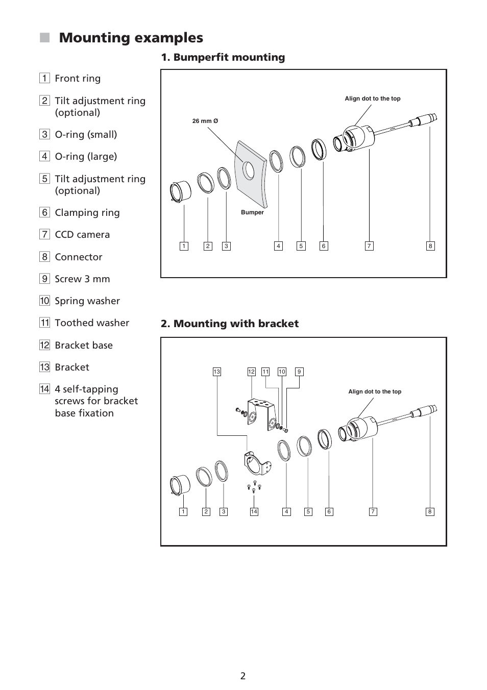 Mounting examples, Bumperfit mounting 2. mounting with bracket | VDO Dayton RV 5200 User Manual | Page 2 / 4