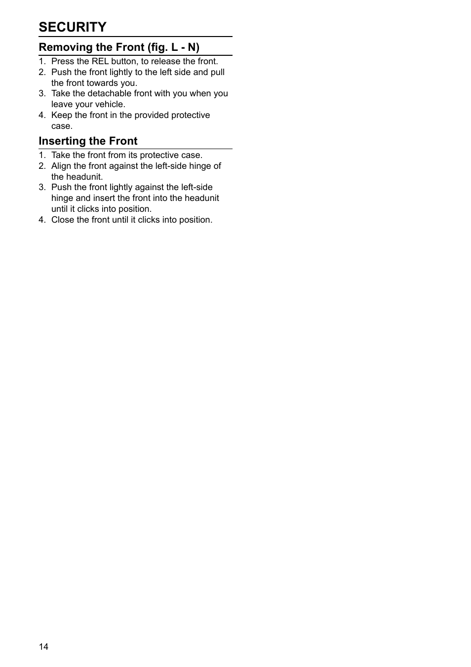 Security | VDO Dayton TR 7327 B User Manual | Page 13 / 26