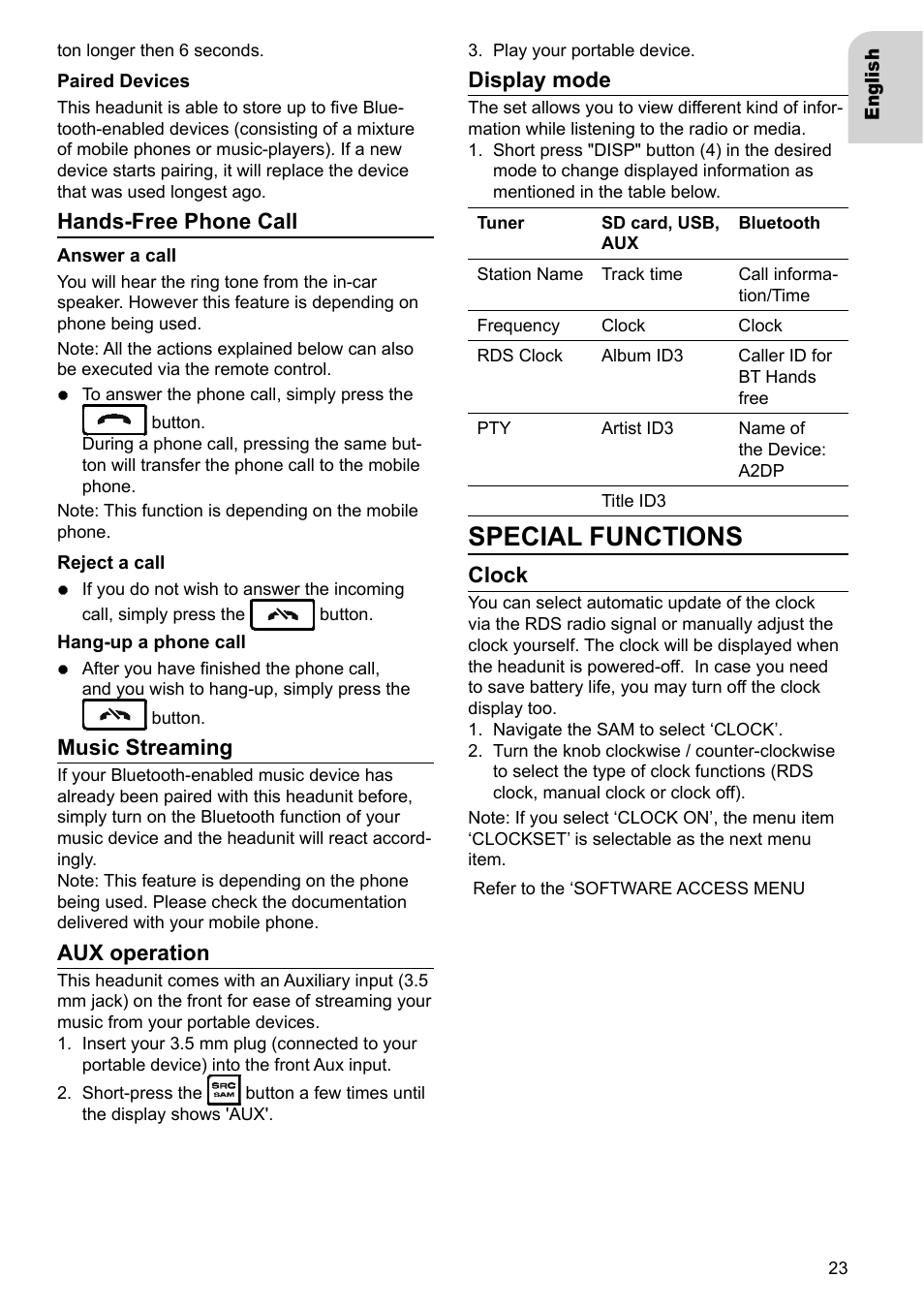 Special functions | VDO Dayton TR 7327 B User Manual | Page 22 / 26
