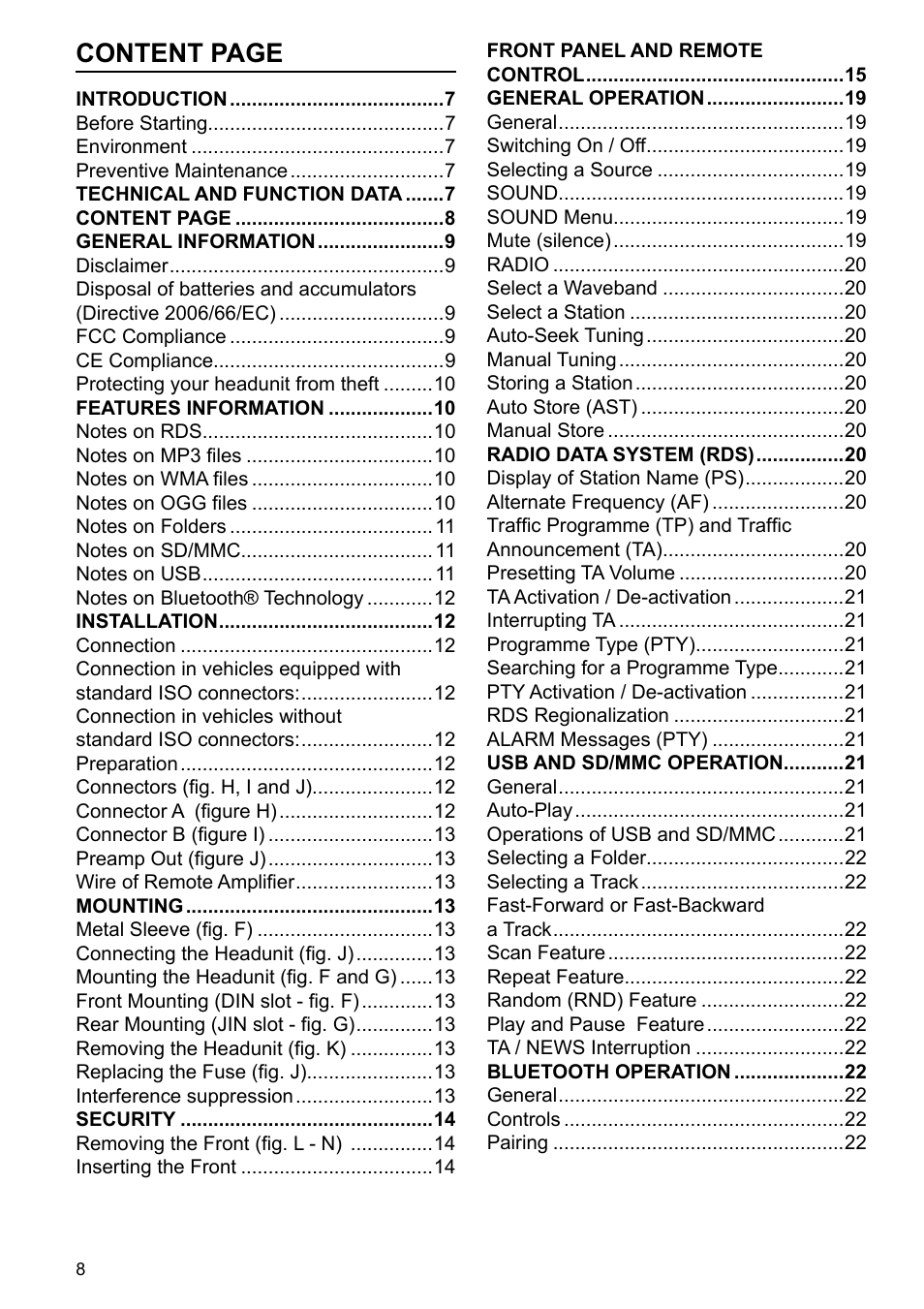 Content page | VDO Dayton TR 7327 B User Manual | Page 7 / 26