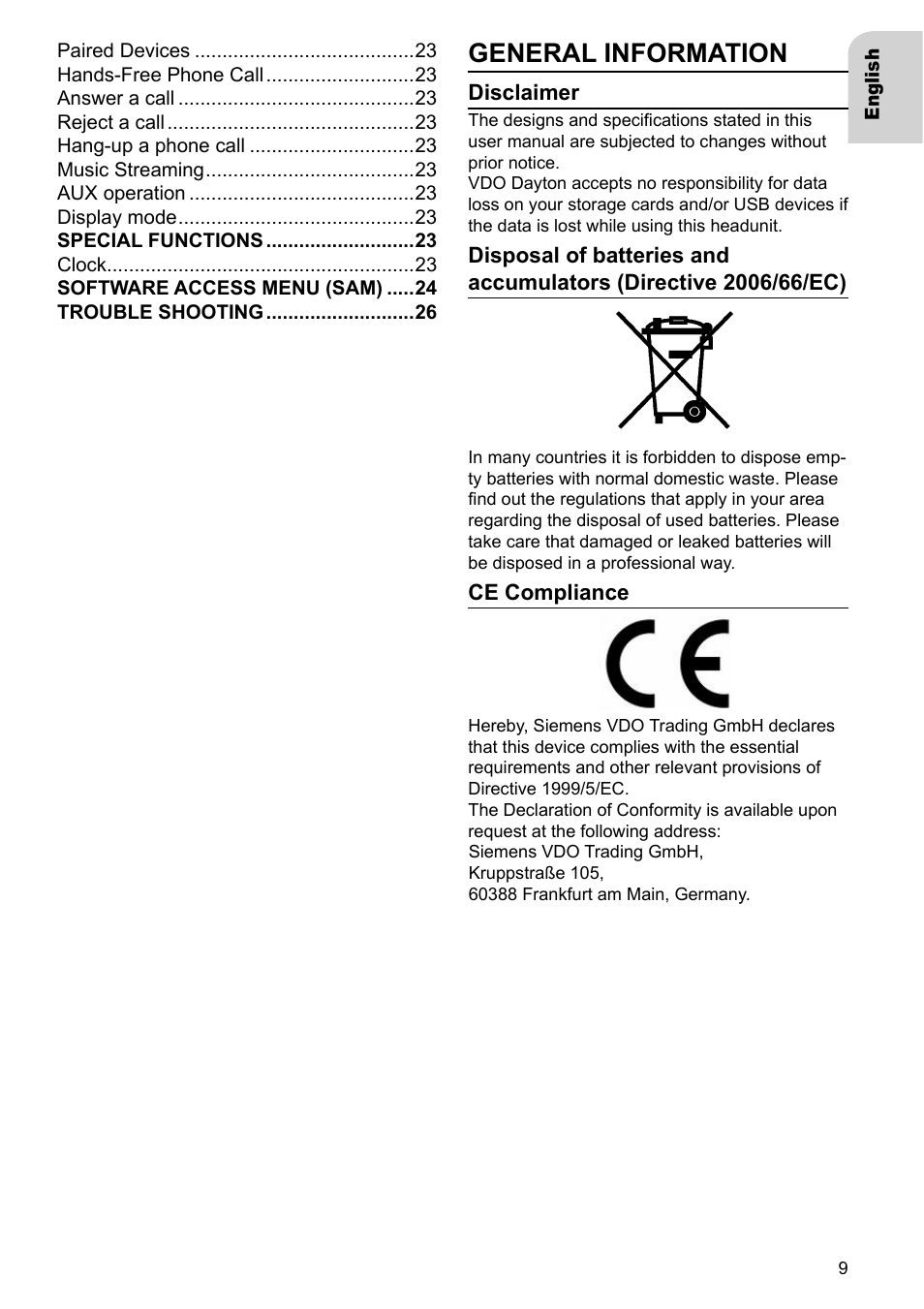 General information | VDO Dayton TR 7327 B User Manual | Page 8 / 26