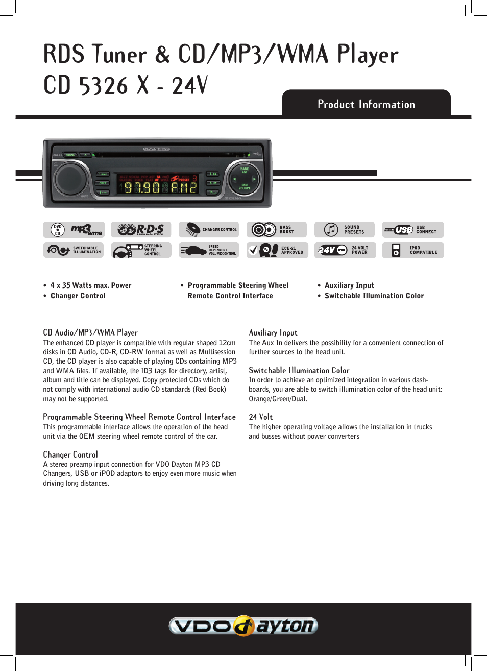 VDO Dayton CD 5326 X - 24V User Manual | 2 pages