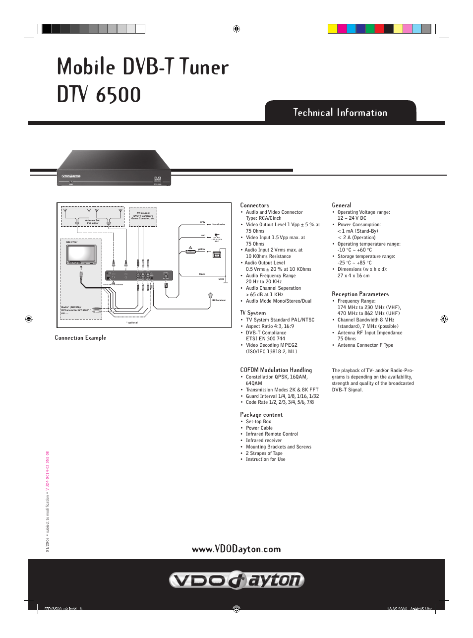 Mobile dvb-t tuner dtv 6500, Technical information, Ant pwr 1 2 | VDO Dayton DTV 6500 User Manual | Page 3 / 3