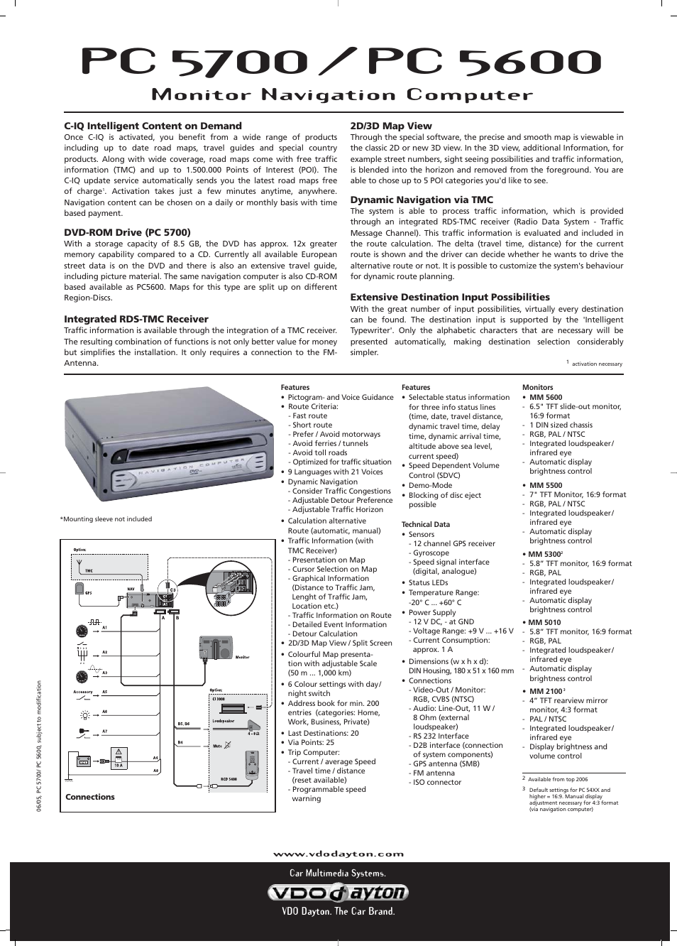 Monitor navigation computer | VDO Dayton Monitor Navigation Computer PC 5700 User Manual | Page 2 / 2