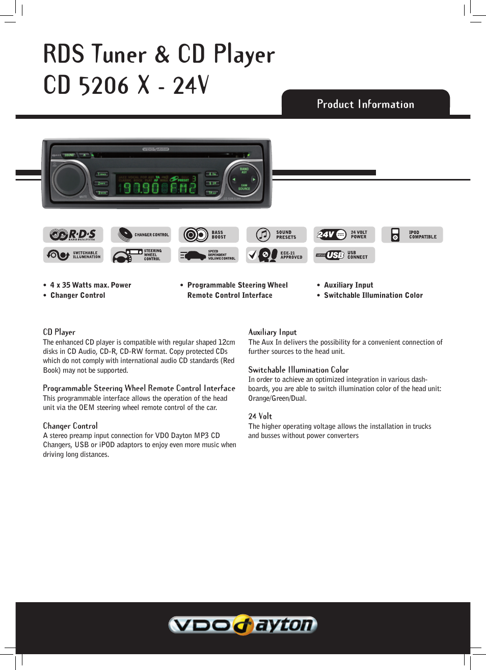 VDO Dayton CD 5206 X - 24V User Manual | 2 pages